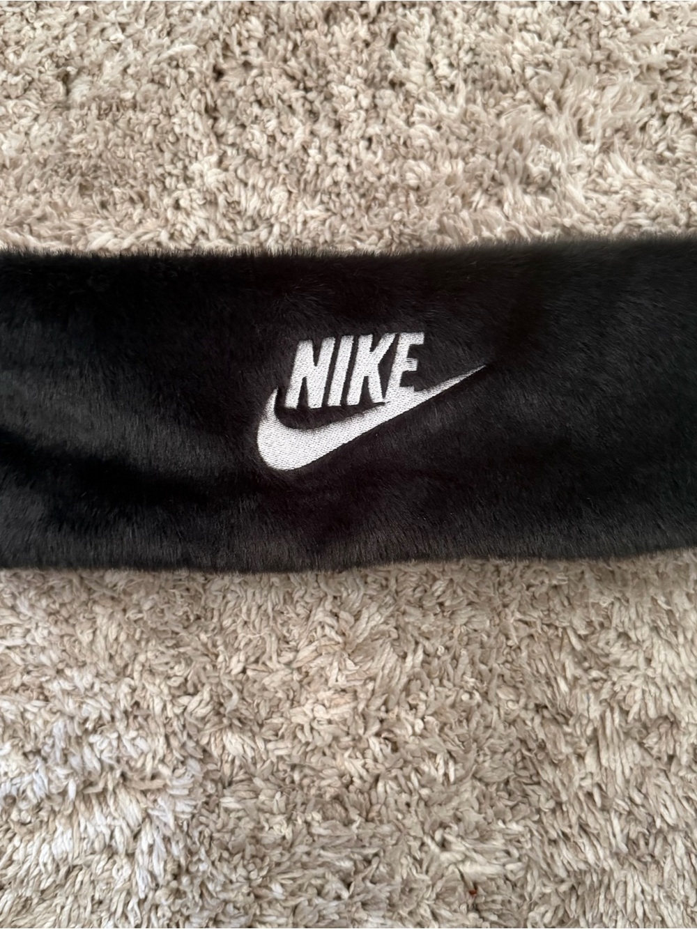 Nike Black Faux Fur Headband with White Embroidered Swoosh
